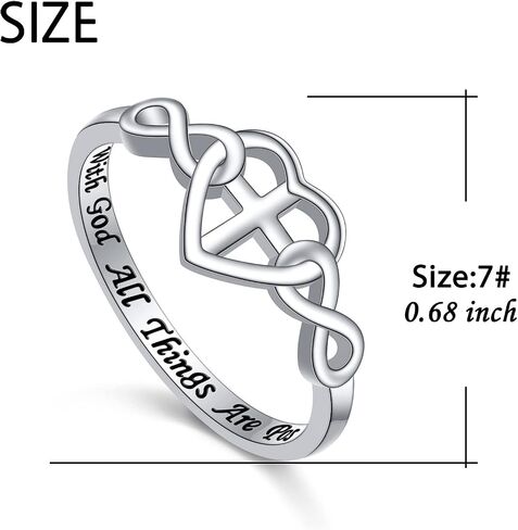 DAOCHONG S925 الفضة الاسترليني المسيحية الصليب القلب ملهمة الإيمان الكتاب المقدس الآية قلادة و Rinags للنساء في سن المراهقة فتاة هدية in Saudi Arabia