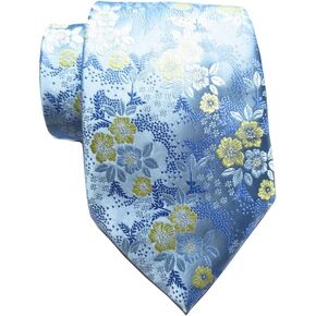 New Classic Floral Light Blue Yellow JACQUARD WOVEN Silk Men's Tie Necktie