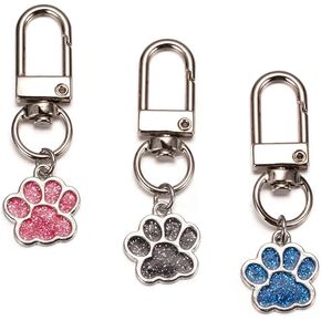 Cute Dog Paw Print Charms Keychain 3pcs Set Small Black Pink Blue Glitter Key Chain for Women Bag Charm Car Key Ring Pendant Purse Backpack Handbag Earphone Case Decoration -PAWS