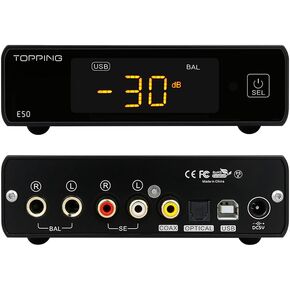 Topping E50 MQA DAC Home Audio DAC ES9068AS XMOS XU216 DSD512/768 كيلو هرتز USB/Coax/Opt Input RCA/TRS وحدة فك ترميز الإخراج المتوازن مع جهاز التحكم عن بعد (أسود) in Kuwait
