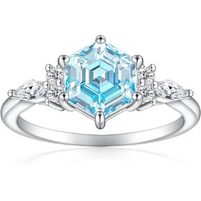 925 Sterling Silver Engagement Ring for Women Hexagon Cut Gemstone Birthstone Promise Ring for Her Colored Cubic Zirconia Ring Size 4-10.5