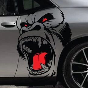 Large Ferocious Gorilla Head Pattern Car Decal Stickers SUV Side Cool Animal Hood Door Car Bed Pickup Vehicle Truck Vinyl Graphic Sticker(Black)