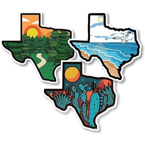 State of Texas Landscape Decal Bumper Sticker Bundle for Cars, Cups, Laptops, Coolers (Three Pack X3) (5"x5")