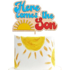 Here Comes The Son Baby Shower Cake Topper - Boho Sunshine Wooden Cake Topper,Boy Retro Sun Party Deco (SON TOPPER)