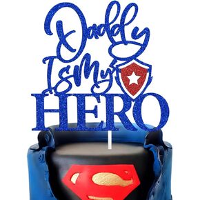 غلاف كعكة Daddy is My Hero، أفضل أب على الإطلاق، أفضل أب في العالم، لوازم تزيين حفلات عيد الأب/عيد الميلاد السعيد، لامع باللونين الأزرق والأحمر