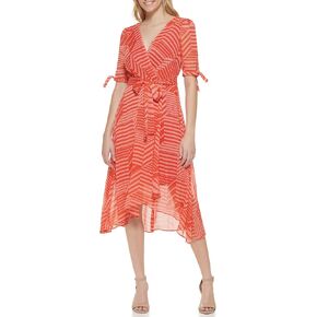 Tommy Hilfiger Women's Tie Sleeve Self Tie Asymetrical Hem Dress