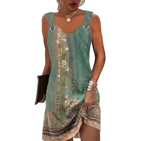 Vintage Floral Printed Summer A-Line Elegant Dresses Womens Beach Sundress Ladies Casual Boho Tank Dress in Kuwait