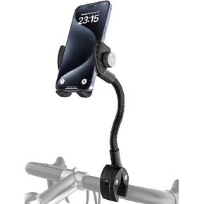 Spin Bike Phone Holder, Gooseneck Phone Mount for Bike, Handlebar Cell Phone Clamp for Bicycle, Wheelchair, Scooter, Treadmill, Compatible with iPhone 15 Pro Plus Max, Galaxy, 4-7" Phone
