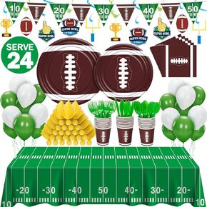 183 Pcs Superbowl Party Decorations 2024, Football Party Supplies Kit Serve 24, Include Tablecloth, Plates, Cups, Banner for Football Party Favors, Perfect Football Birthday Party Supplies Decorations