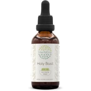 Holy Basil B120 Alcohol-Free Herbal Extract Tincture, Concentrated Liquid Drops Natural Holy Basil (Ocimum Tenuiflorum) Dried Herb (4 fl oz)