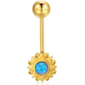 14K Solid Gold Belly Button Rings 14G Yellow Gold Sun Symbol Belly Button Rings Chic 14K Gold Flower Dangle Belly Button Rings Body Piercing Jewelry for Women