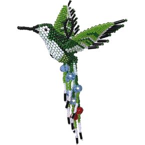 Hummingbird, Beaded Ornamental Figurine, Good Luck, Green Tones, White, Blue, and Red Christmas Tree Ornaments, Holiday Decoration, Handmade in Guatemala 3 Inches x 5 Inches