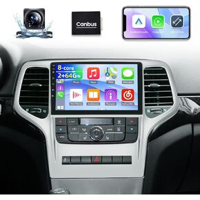 8-Core Android 13 Car Stereo for Jeep Grand Cherokee 2008 2019 2020 2011 2012 2013 with DSP+32EQ - 2+64G 9 inch IPS Touchscreen Radio - Wireless Carplay/Android Auto/WiFi/SWC + AHD Backup Camera + Mic