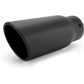 Richeer Adjustable 3-3.5 inch Inlet Exhaust Tip, 5" Outlet 12" Overall Length Stainless Steel Exhaust Tip Black Powder Coated Finish, for Vehicles with 3-3.5" O.D. Exhaust Tailpipe