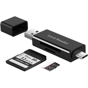 USB-C and USB 3.0 SD Card Reader, 2-in-1 Memory Card Reader with Dual Connectors for MicroSDXC and SDHC Card, SD, SDXC, SDHC, SD Cards, Compatible for MacBook, iPad Pro