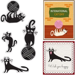 ABTOLS 6pcs Cat Clear Stamps for Card Making, Black Cat Clear Rubber Stamps Cute Animal Silicone Reusable Stamp for DIY Scrapbooking Paper Craft Album Decoration