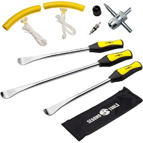 Segomo Tools 23 Piece Professional Steel Tire Changing Tool Set with Tire Spoon Levers, Rim Protectors, Valve Cores, Caps & Pouch - TIRE02