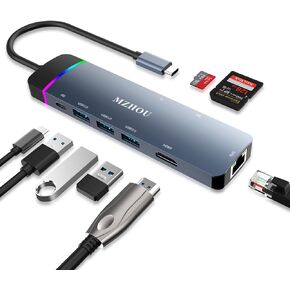 Type A USB 8 Hub Adapter for HDMI 4K SD TF Type C Female PD 3.0 RJ45 Compatible with MacBook Pro Air and More Type C Devices