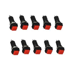 10pcs AC 250V 3A 12mm Thread 2 Pins Momentary Push Button Switch Cap SPST 1 NO 1 NC On Off Switch Square Head Button Red
