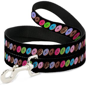 Dog Leash Sprinkle Donuts Black Multi Color 4 Feet Long 0.5 Inch Wide