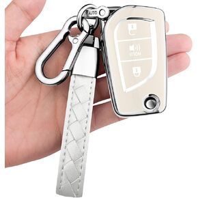 Sindeda for Toyota Key Fob Cover with Keychain Soft Full Protection Key Shell Key Case Compatible with Fortuner Tundra Camry RAV4 Highlander Corolla (4 Buttons, White)