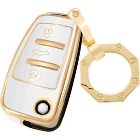 YHC for Audi Key Fob Cover Car Key Case Shell with Gold Keychain fit A1 A3 A6 Q2 Q3 Q7 TT TTS R8 S3 S6 RS3