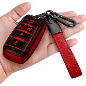 Sindeda for Dodge Key Fob Cover with Keychain Soft Full Protection Key Shell Key Case Compatible with 2019-2023 Dodge RAM 1500 2500 3500 (Pink, 5 Buttons)
