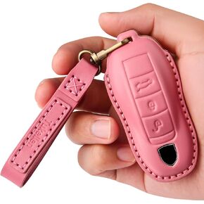 Tukellen for Porsche Leather Key Fob Cover with Keychain Key Shell Compatible with Panamera, Macan, Cayenne, 911-Black