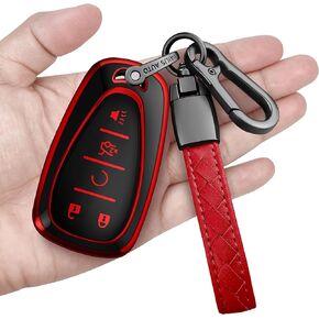 Sindeda for Chevrolet Key Fob Cover with Keychain Soft Full Protection Key Shell Key Case Compatible with 2016-2024 Chevy Equinox Malibu Spark Cruze Traverse Blazer (Black, 4 Buttons)