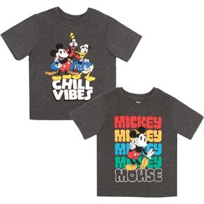 Disney Mickey Mouse Chill Vibes Boys 2-Pack Short Sleeve T-Shirt Bundle Set for Kids