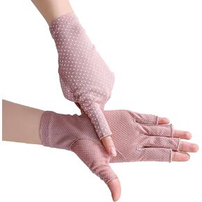 Summer-UV-Protection Driving Fingerless Gloves Sunblock Polka Dot Mesh Nonslip for Women Outdoor Sport, Cycling