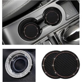 Ziciner 2 Pack Bling Car Cup Coasters, Anti-Slip Crystal Rhinestone Auto Cup Insert Coaster, Soft Rubber Universal Vehicle Accessories Pad