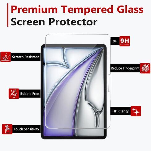 bersem Screen Protector Compatible with iPad Air 11 Inch 2024 (M2), Tempered Glass, Ultra Clear, Anti-Scratch, Case Friendly, EZ Kit, 1 Pack in Saudi Arabia
