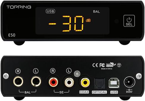 Topping E50 MQA DAC Home Audio DAC ES9068AS XMOS XU216 DSD512/768 كيلو هرتز USB/Coax/Opt Input RCA/TRS وحدة فك ترميز الإخراج المتوازن مع جهاز التحكم عن بعد (أسود) in Kuwait