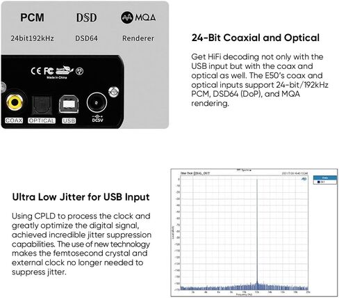 Topping E50 MQA DAC Home Audio DAC ES9068AS XMOS XU216 DSD512/768 كيلو هرتز USB/Coax/Opt Input RCA/TRS وحدة فك ترميز الإخراج المتوازن مع جهاز التحكم عن بعد (أسود) in Kuwait