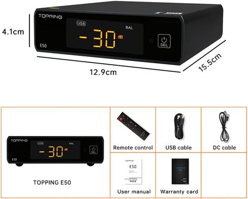 Topping E50 MQA DAC Home Audio DAC ES9068AS XMOS XU216 DSD512/768 كيلو هرتز USB/Coax/Opt Input RCA/TRS وحدة فك ترميز الإخراج المتوازن مع جهاز التحكم عن بعد (أسود) in Kuwait