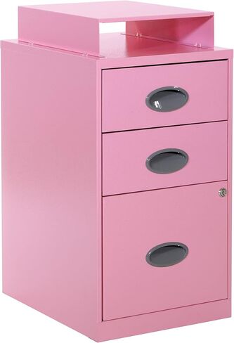 OSP Home Furnishings 3 Drawer Locking Metal File Cabinet with Top Shelf, Pink in Saudi Arabia