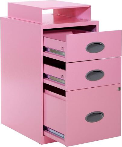 OSP Home Furnishings 3 Drawer Locking Metal File Cabinet with Top Shelf, Pink in Saudi Arabia