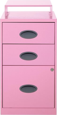 OSP Home Furnishings 3 Drawer Locking Metal File Cabinet with Top Shelf, Pink in Saudi Arabia