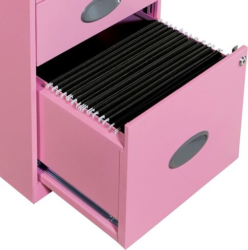 OSP Home Furnishings 3 Drawer Locking Metal File Cabinet with Top Shelf, Pink in Saudi Arabia