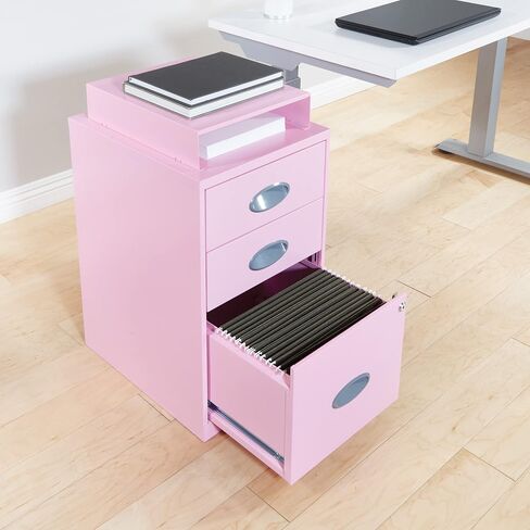OSP Home Furnishings 3 Drawer Locking Metal File Cabinet with Top Shelf, Pink in Saudi Arabia