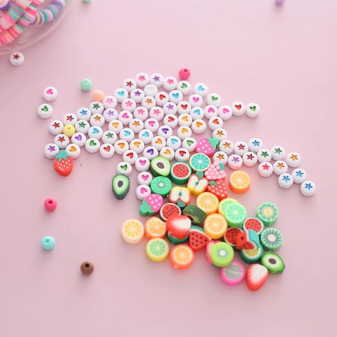 HERZWILD 300pcs Flower Heart & Star Polymer Clay Beads for Jewelry Making in Kuwait