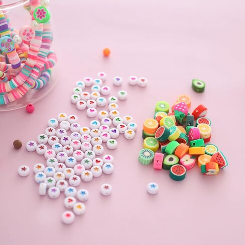 HERZWILD 300pcs Flower Heart & Star Polymer Clay Beads for Jewelry Making in Kuwait