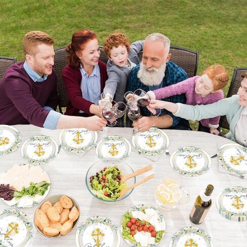 48PCS God Bless Flower Plates Baptism Party Supply First Holy Communion Blue Floral Tableware Mi Bautizo Disposable Paper Plate for Christening Ceremony Newborn Religious Favor 7 * 7inch in Kuwait