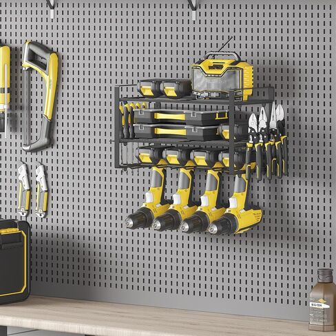 Power Tool Organizer Wall Mount, 4 Drill Holder Wall Mount Drill Rack, Heavy Duty Power Tool Storage Rack, Metal Drill Storage Rack for Garage Workshop in Saudi Arabia