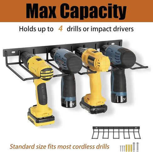 Power Tool Organizer Wall Mount, 4 Drill Holder Wall Mount Drill Rack, Heavy Duty Power Tool Storage Rack, Metal Drill Storage Rack for Garage Workshop in Saudi Arabia