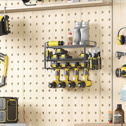 Power Tool Organizer Wall Mount, 4 Drill Holder Wall Mount Drill Rack, Heavy Duty Power Tool Storage Rack, Metal Drill Storage Rack for Garage Workshop in Saudi Arabia