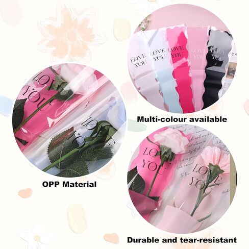 Totelux Mothers Day Flower Cellophane Bags 50PCS Single Flower Clear Packaging Bags for Bouquet Floral Gift Wrapping Wedding Birthday Party Supplies in Saudi Arabia