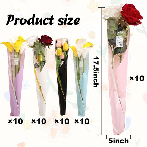Totelux Mothers Day Flower Cellophane Bags 50PCS Single Flower Clear Packaging Bags for Bouquet Floral Gift Wrapping Wedding Birthday Party Supplies in Saudi Arabia