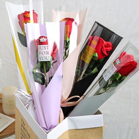 Totelux Mothers Day Flower Cellophane Bags 50PCS Single Flower Clear Packaging Bags for Bouquet Floral Gift Wrapping Wedding Birthday Party Supplies in Saudi Arabia